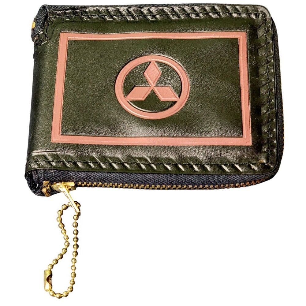 Mitsubishi Vintage 70s Bifold Wallet Men Rare Black Red Vinyl Coin Bag